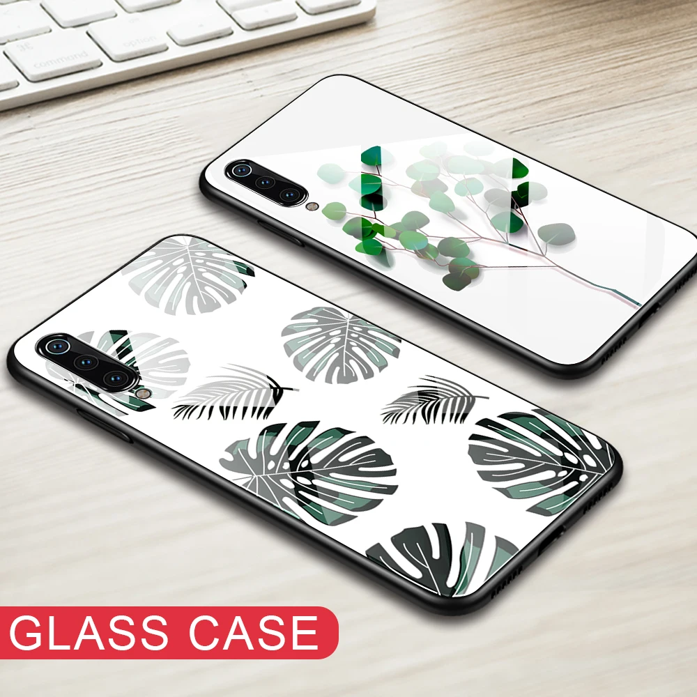 

Leaf Print Glass Phone Cases For Samsung Galaxy A50 A30 A70 A20 A10 M20 Case Shockproof Anti-satch Cover on A30 A50 A70 Housing