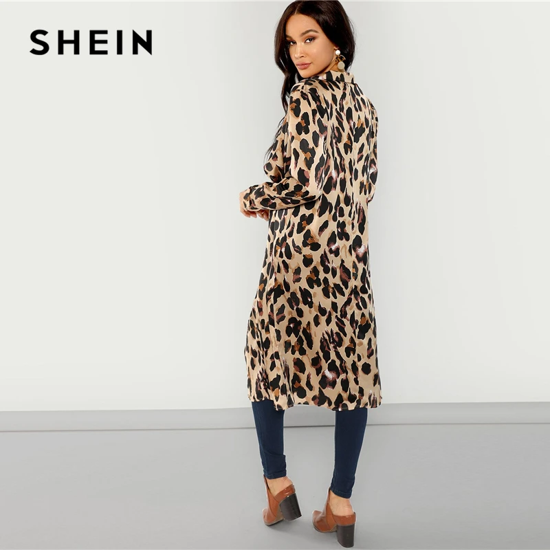 SHEIN Легкое Пальто С Леопардовым Принтом И Длинным Рукавом Модный Кардиган