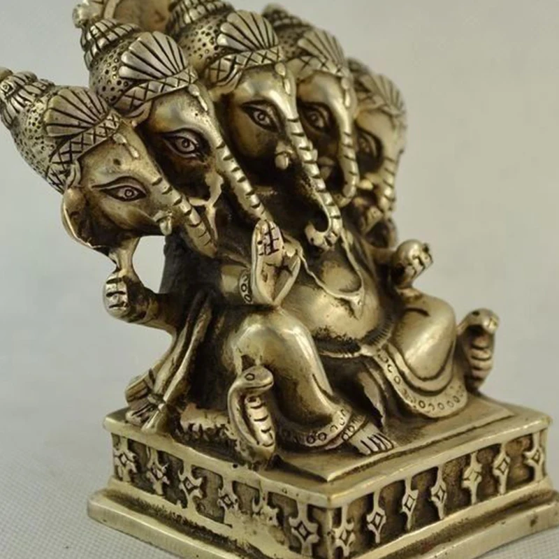China Silver Buddhism Tibet 5 Head Ganapati Ganesh Lord Ganesha Buddha
