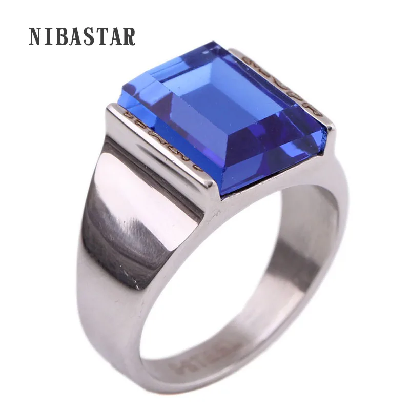 

Simple Design Vintage Luxury Glass Ring Fashion Jewelry Stainless Steel Silver Rings For Men's Gift