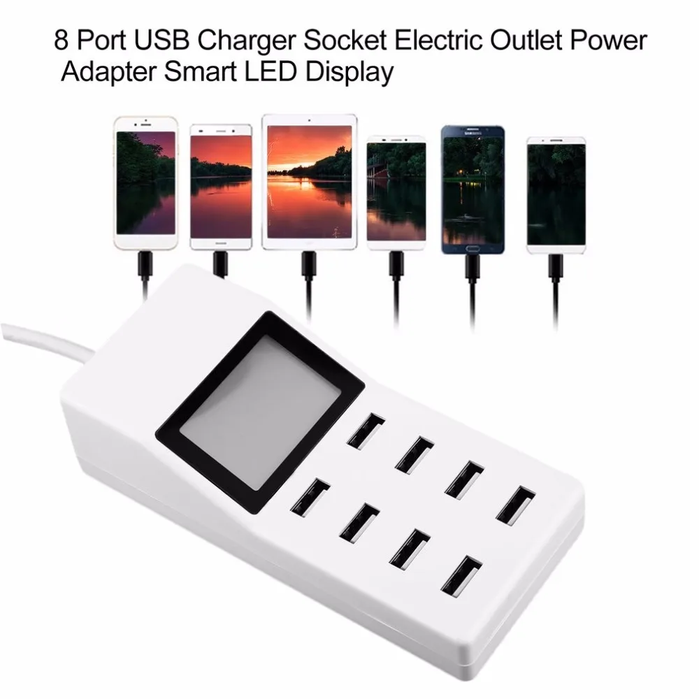 8 Port USB Charger Socket Electric Outlet Power Adapter Fast Charging With Smart LED Display Indicative Function