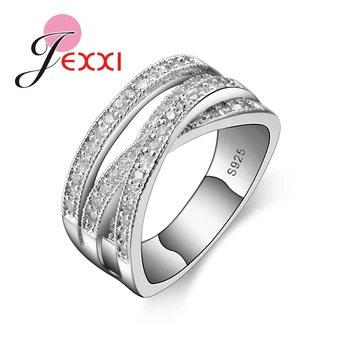 

925 Sterling Silver Cross Wedding Rings For Women Girls Shiny Elegant Cubic Zircon Anniversary Engagement Ring