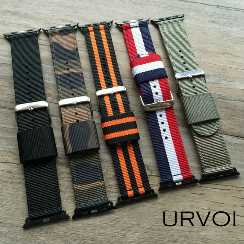 

URVOI band for apple watch Series 1 2 3 NATO nylon strap for iwatch new colors fashion styles pattern with silver/black buckle