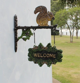

Iron Squirrel Welcome Plate Door Plaque Garden Wall Decoration