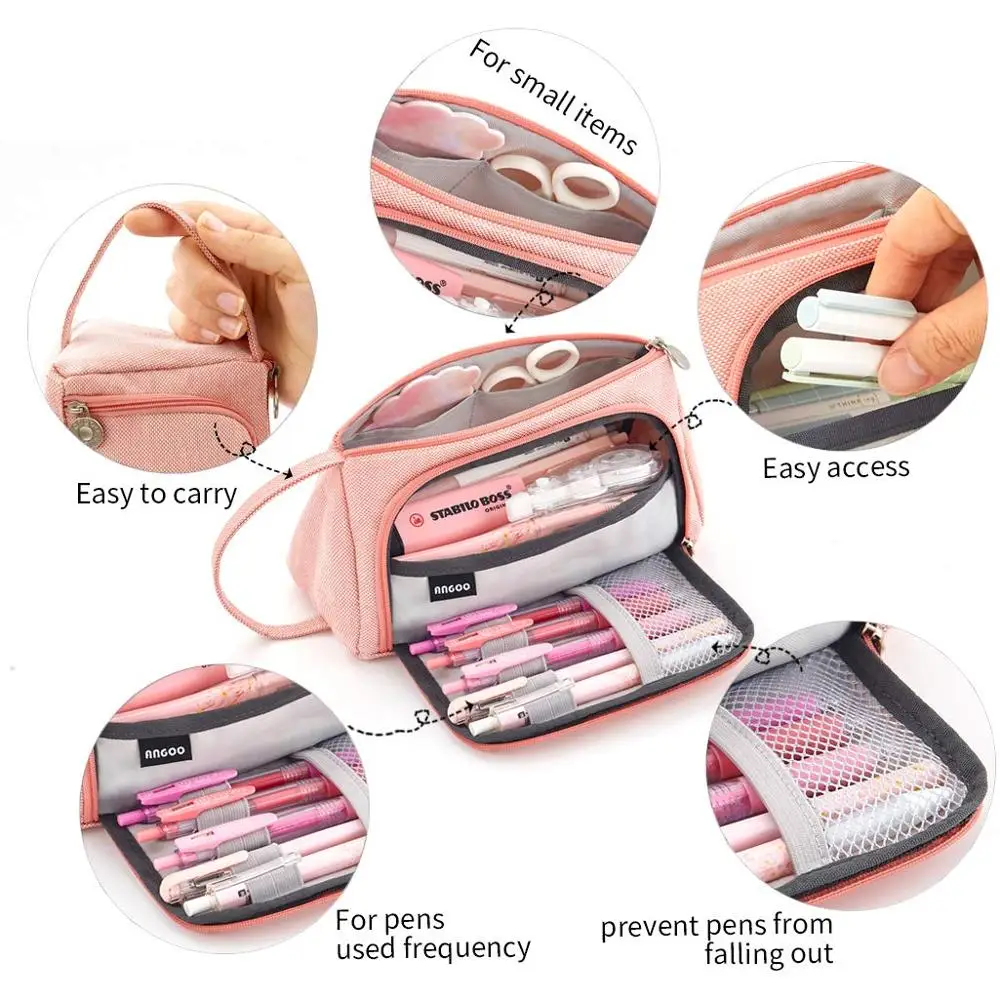 Pink Pencil Pouch Gift Bag for School Girls Canvas Fabric Handle Pen Cases  Stationery Organizer Eraser Holder Side Open INS styl - AliExpress