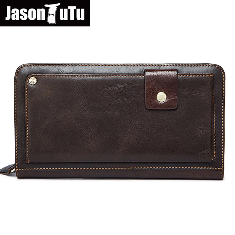 

JASON TUTU Genuine Leather Men Long Design Wallets Male Fashion zipper Clutch Bag Men Purse Leather Card Holder Wallet HN140