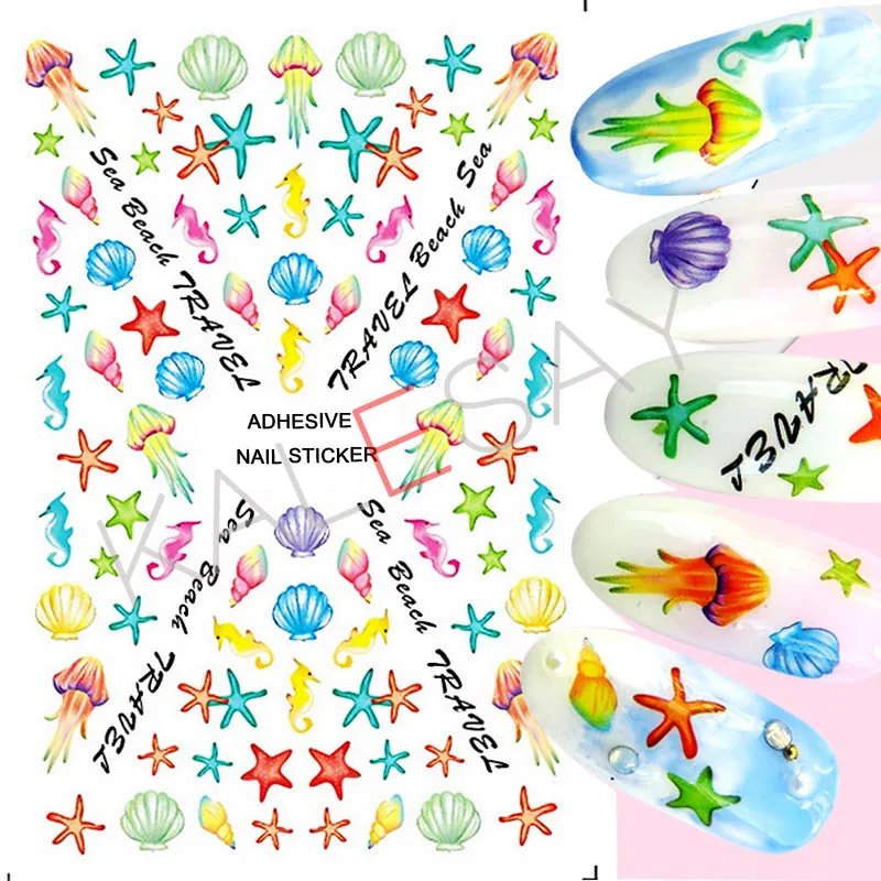 3D Nail Sticker Fish Cartoon DIY Decals Tips Beautiful Seabed Manicure Charm Design Adhesive Decoration Art for | Красота и здоровье