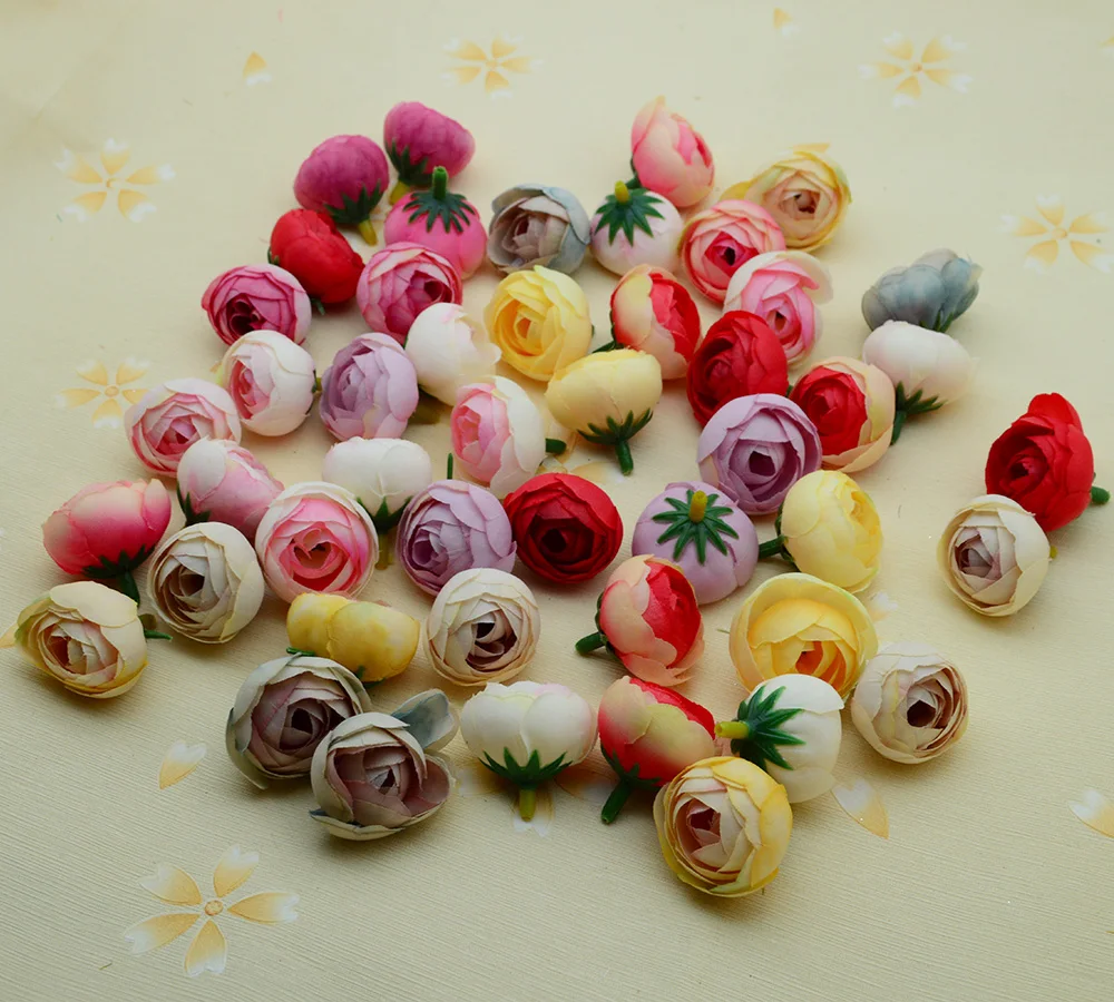 

100pcs Multicolor artificial flowers for decor home wedding bridal accessories silk small tea buds diy gifts fake plastic roses