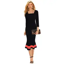 Ankle-length New Arrival Three Quarter Women Business Work Sheath Bodycon Summer Dress Contrast Color Dress