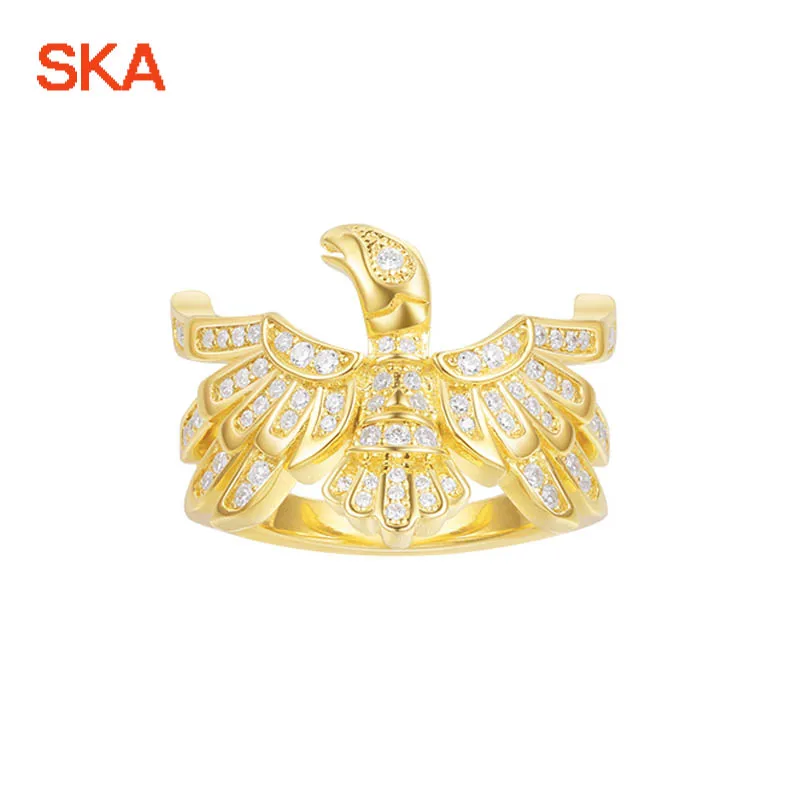 

SKA Women Ring Silver 925 Sterling Bijoux Femme Rings For Women Zircon Golden Original Thunderbird Finger Fine Jewelry A18688OXY