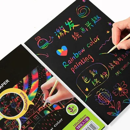 

50 Sheets Creative Art Scratch Black Paper Notebook Graffiti Sketchbook Rainbow Color Sketch Book For School