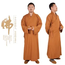 Для мужчин и женщин хлопок буддийский халат платье буддизм длинная Медитация одежда монах серый желтый