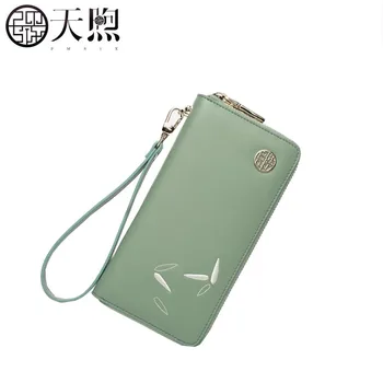 

2020 New fashion Leather bag luxury Leather bag women bags designer fashion Light green long Leather wallets women clutch bag