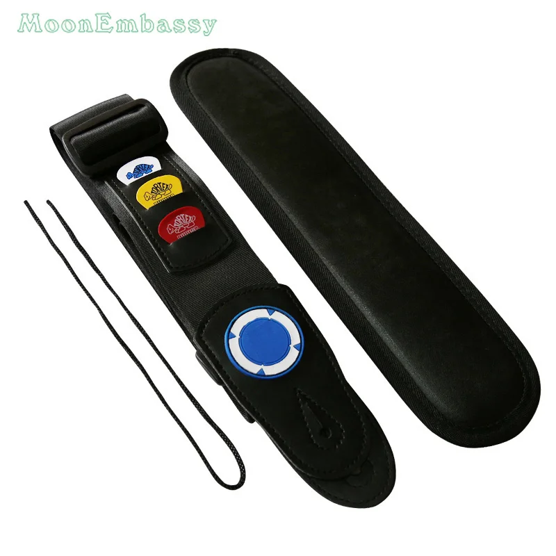 MoonEmbassy Wide Adjustable Guitar Strap With Pick Holder Leather Ends