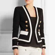 Высокая мода, дизайнерский Блейзер, женский классический черно-белый цветной блейзер с металлическими кнопками, верхняя одежда