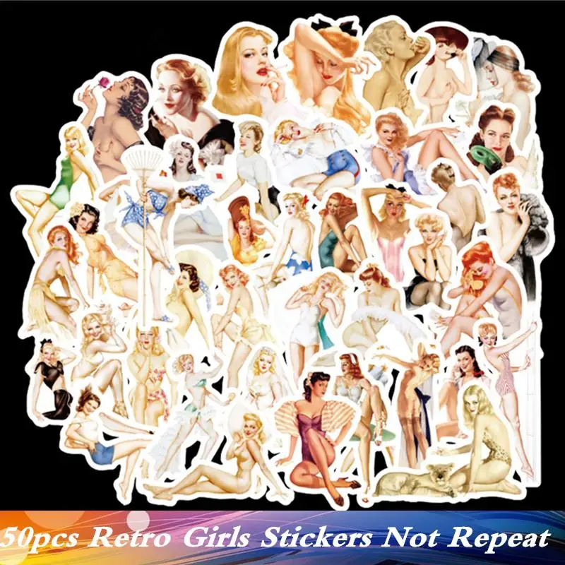 50pcs/Pack Retro Sexy Girls Belle Sticker Suitcase Car Laptop Fridge Motorcycle Guitar Skateboard Luggage Decal Toy Stickers | Игрушки и