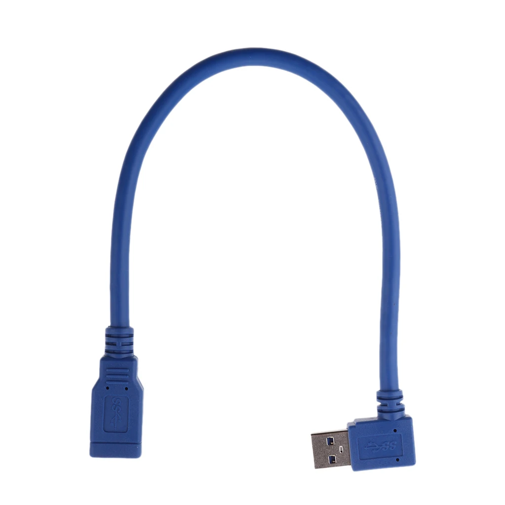 Short SuperSpeed USB 3.0 Male to Female Extension Cable Right Angle Connector (1Feet 30cm, Blue) A#