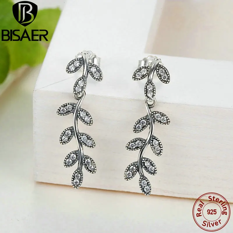 

100% 925 Sterling Silver Earrings Tree Leaves Drop Earrings Fashion Long Earrings for Women Statement Earrings Jewelry GOS466