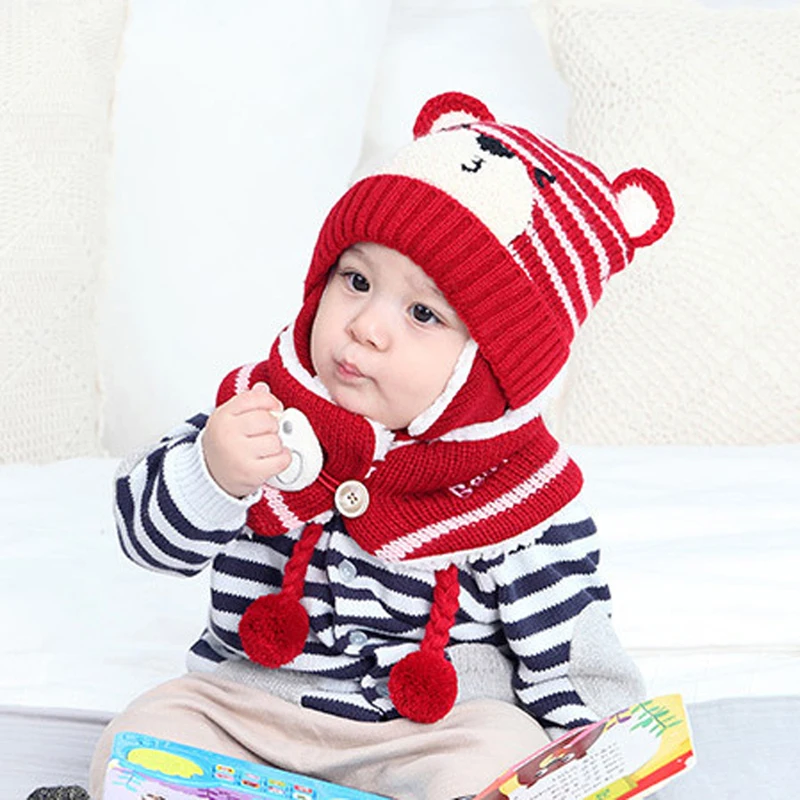 Комплект из 2 предметов; детская зимняя шапка и шарф; теплые шапки для мальчиков и девочек; детский чепчик с рисунком; милые шапки; реквизит для фотосессии