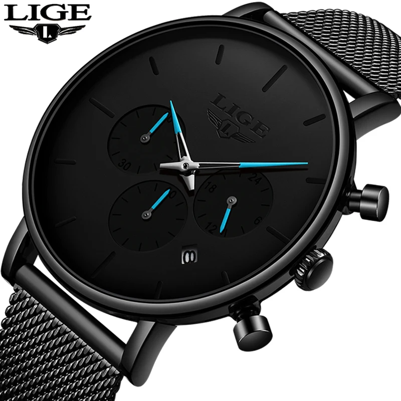 

Fashion Watch Men Waterproof Slim Mesh Strap Minimalist Wrist Watches For Men Quartz Sports Watch Clock Relogio Masculino LIGE