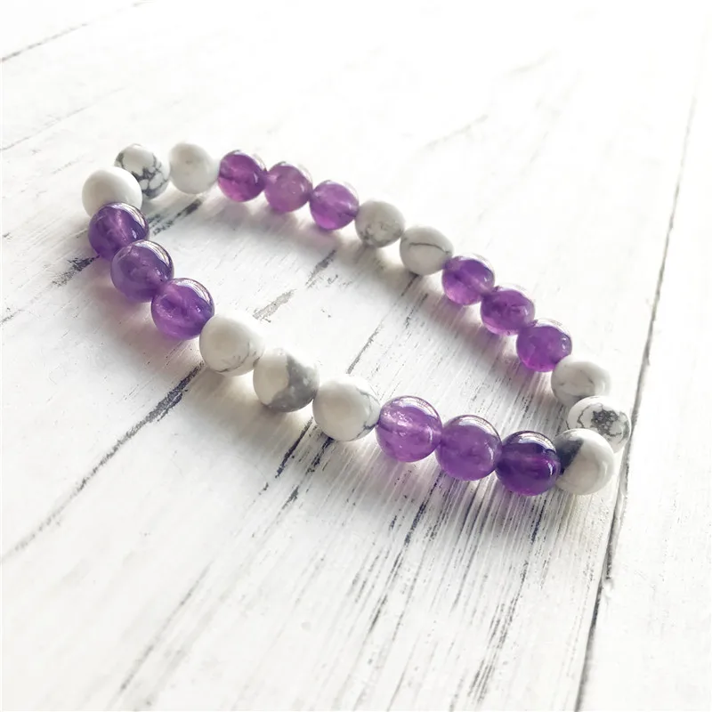 

Original Design 3 beads separated Bracelet Natural Stone Purple Quartz & Howlite Bracelet Wrist Mala Yoga Mala Bracelets