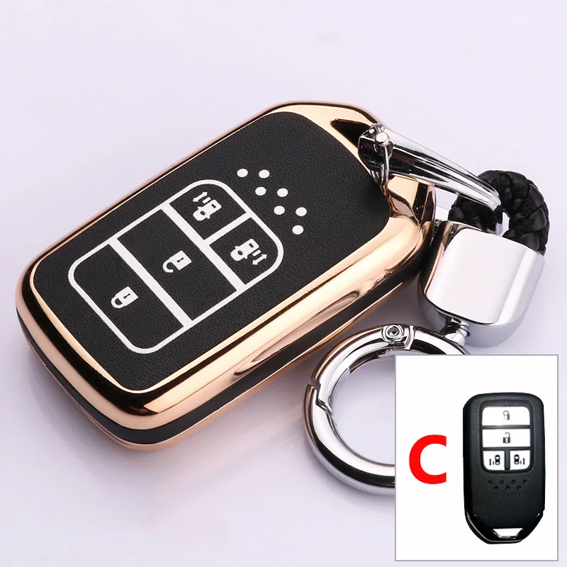 Светящийся Кожаный Автомобильный чехол для ключей для Honda Civic Odyssey Accord Pilot City C-RV CRV FIT JAZZ XRV CRIDER HRV - Название цвета: C Gold