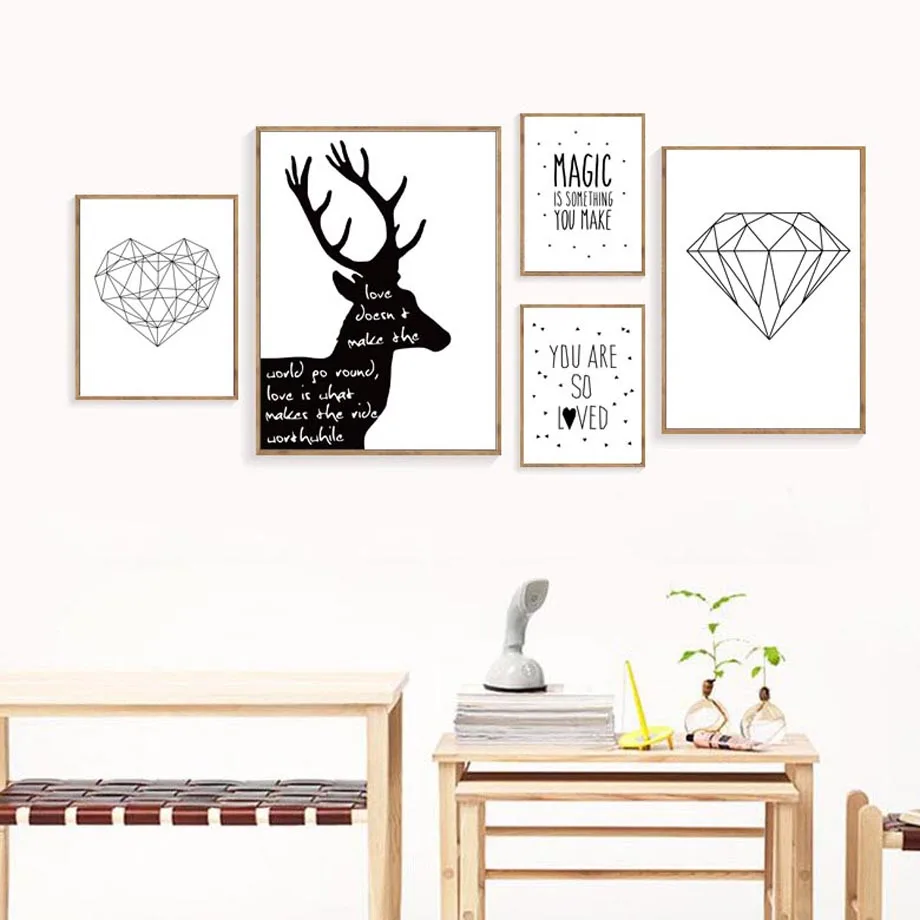 

Nordic Posters And Prints Deer Heart Quotes Wall Art Canvas Painting Black White Poster Wall Pictures For Living Room Home Decor