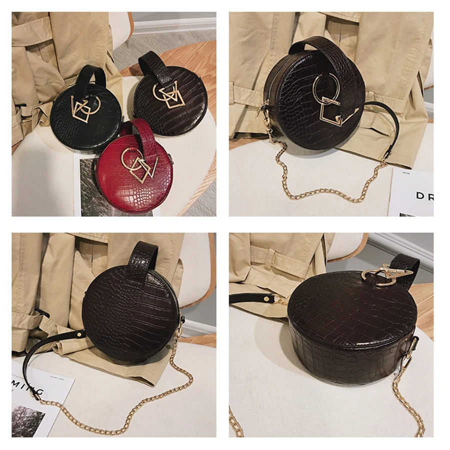  Crocodile Leather Round Bag Women Shoulder Bags Crossbody Bags for Women 2019 Evening Wrist Bag Cir - 32962523518