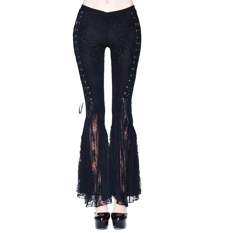 Nieuwe Nieuwe Collectie Gothic Vrouwen Broek Zwart Sexy Kant Flare Broek Bangdage Lace-Up Vintage Enkellange broek Duivel Mode Nieuwe Nieuwe Collectie Gothic Vrouwen Broek Zwart Sexy Kant Flare Broek Bangdage Lace-Up Vintage Enkellange broek Duivel Mode