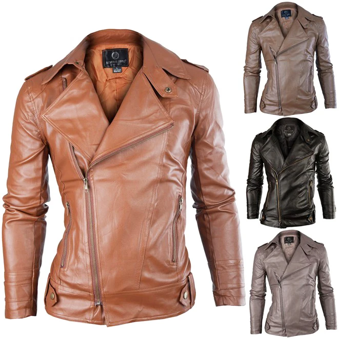 Cheap New 2013 Winter Fashion PU Leather Lapel Oblique Zipper Slim