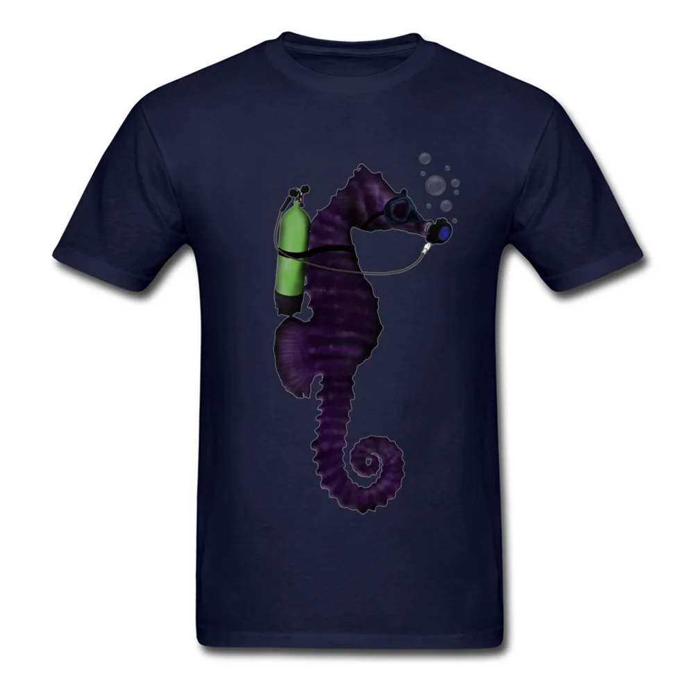 SCUBA SEAHORSE 100% Cotton Tshirts for Men Short Sleeve Funny Tops T Shirt Cheap VALENTINE DAY Crew Neck Tops Shirts Design SCUBA SEAHORSE navy