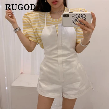 

RUGOD Korean Cross Back playsuit women Fashion Tunic sleeveless female jumpsuit 2019 summer solid white Skorts Playsuit Overalls