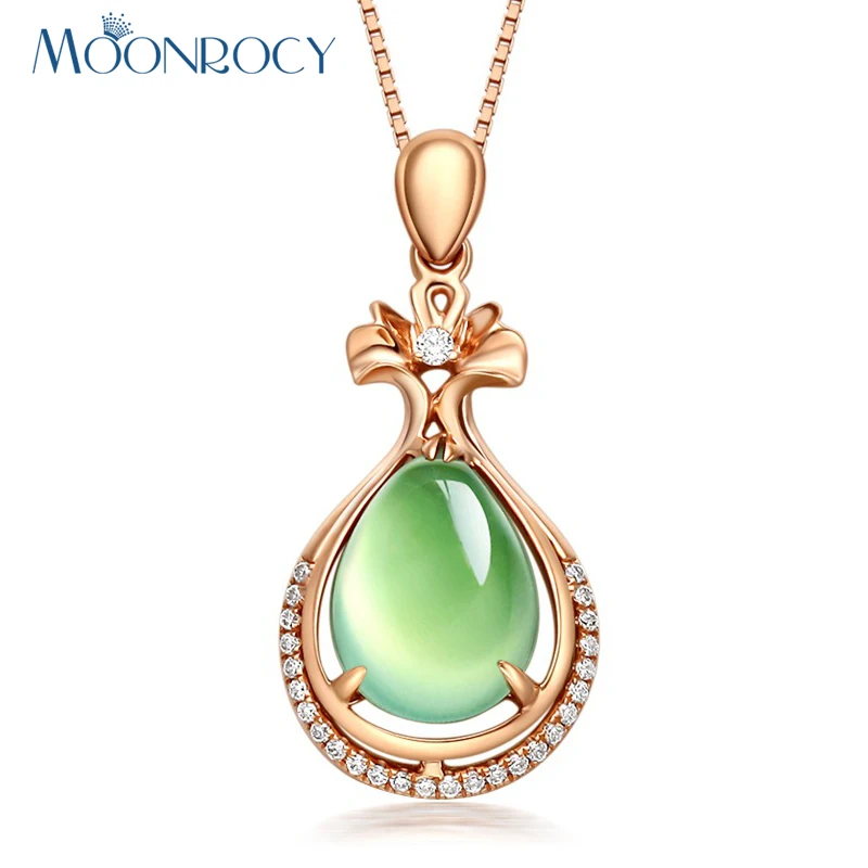 

MOONROCY Jewelry Wholesale Rose Gold Color CZ Green Opal Necklace Jewelry Choker for Women Girls Gift Drop Shipping