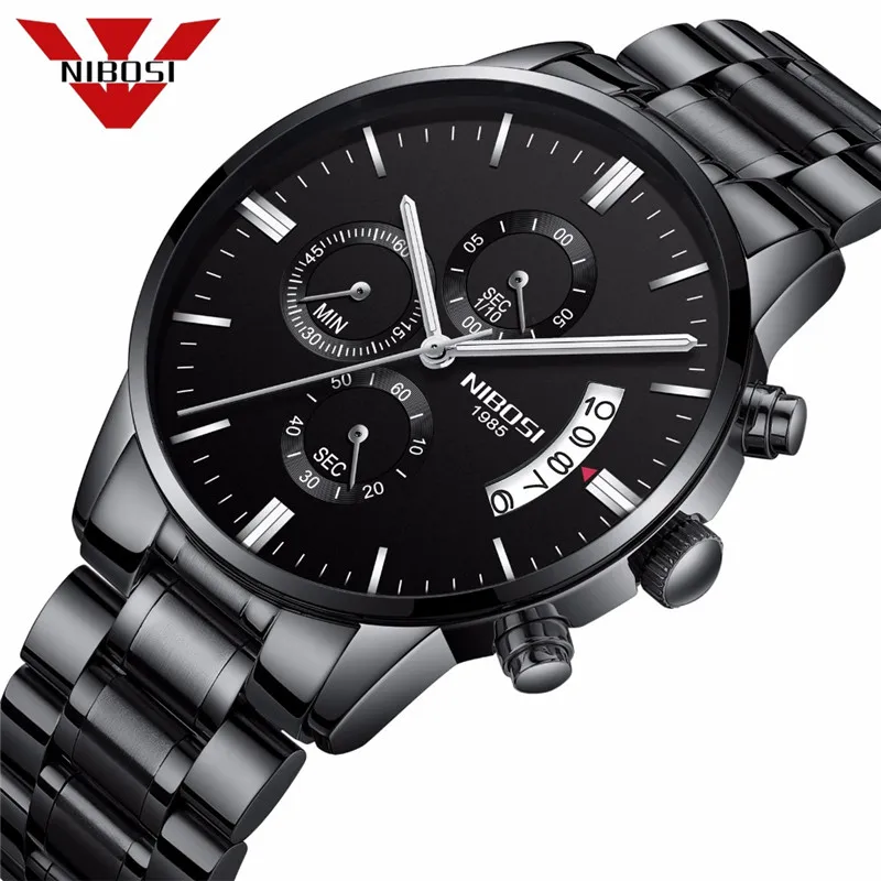 Acheter NIBOSI Mode Casual Hommes Montres Top Marque De Luxe Calendrier Lumineux Mains Hommes Militaires de Quartz Montre Bracelet Relogio Masculino