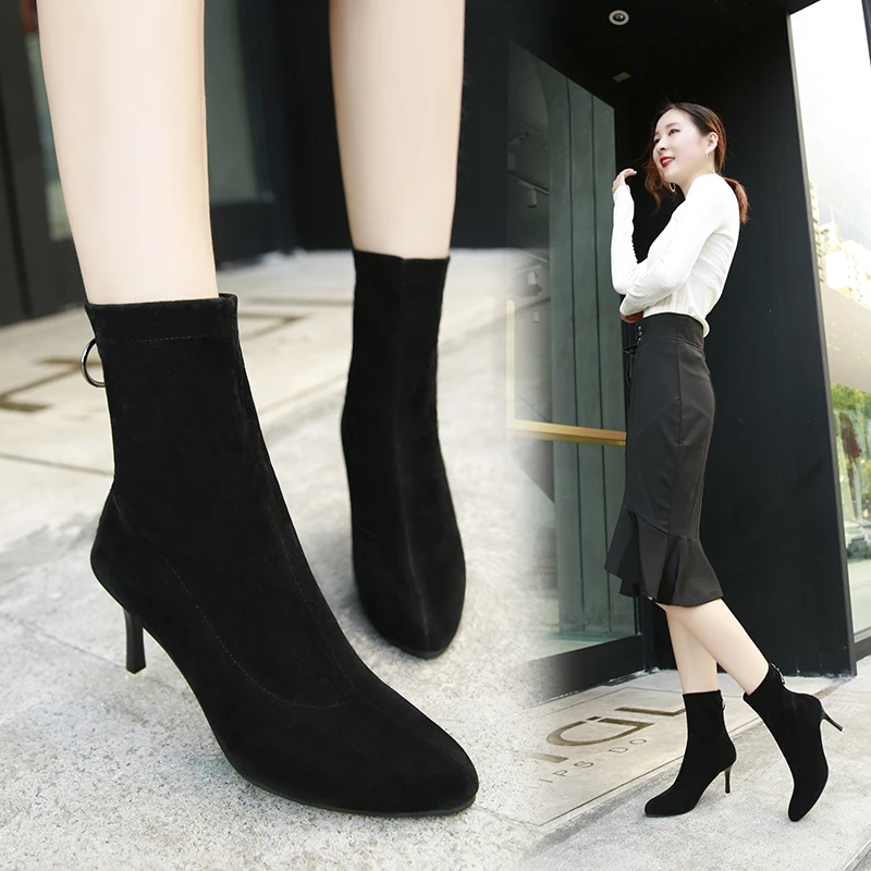 

Sexy booties 2018 winter new pointed stiletto high heel boots women's fashion simple and comfortable ankle boots m50