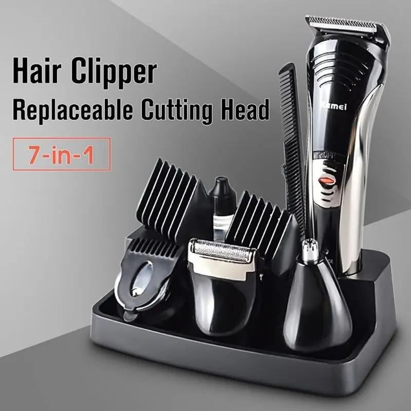  KEMEI 7in1 Hair Trimmer Clipper Ear Nose Mustache Beard Grooming Kit Grooming Shaver KM-590A EU Plu