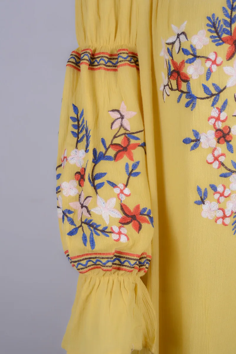 Vintage Floral Embroidery Women Dress 2017 Summer Boho Long Sleeve Sexy Slash Neck (6)