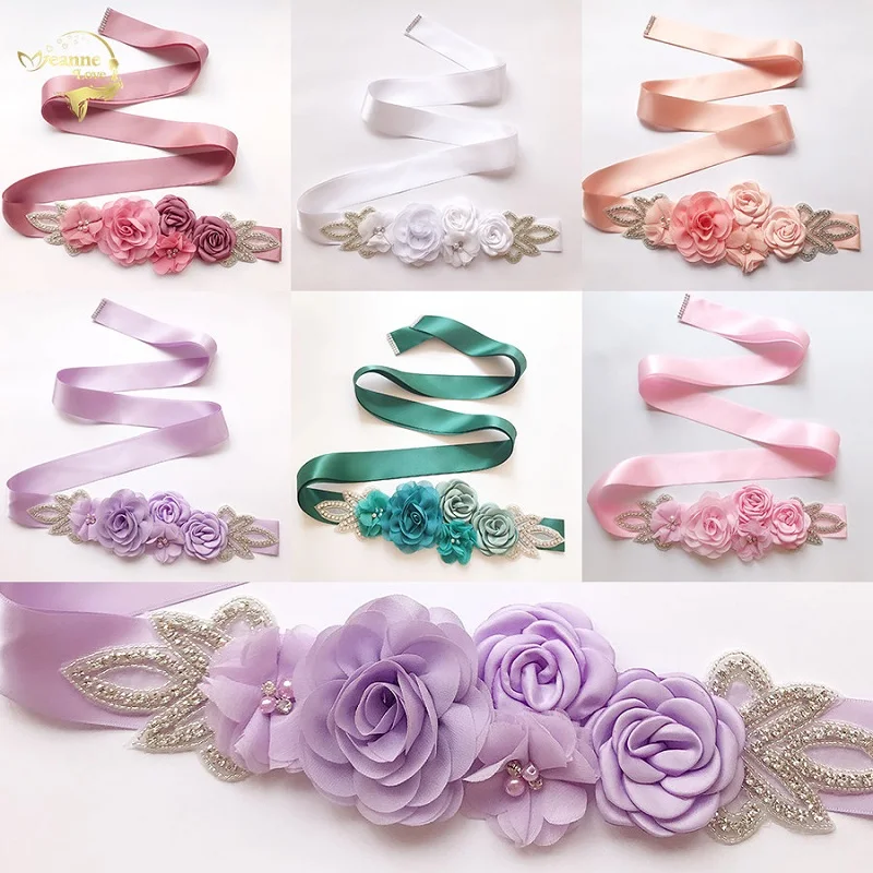 

8 Color Wedding Flower Belts 270cm Long Handmade Flowers Pearls Vintage Belts Sashes for Wedding Evening Party Cinturon De Flore