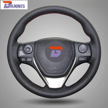 BANNIS Black Artificial Leather DIY Hand-stitched Steering Wheel Cover for Toyota RAV4 2013 2014 Toyota Corolla Car