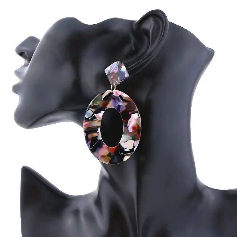 Женские уникальные круглые Геометрические элементы красочные акриловые серьги Модные ювелирные изделия винтажные массивные женские украшения, серьги