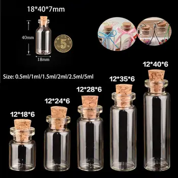 

5pcs 0.5ml/1ml/2ml/5ml Small Bottle Glass Jars Decor DIY Clear Containers Mini Massage Vials Ornaments Cork Stopper Mason Pots
