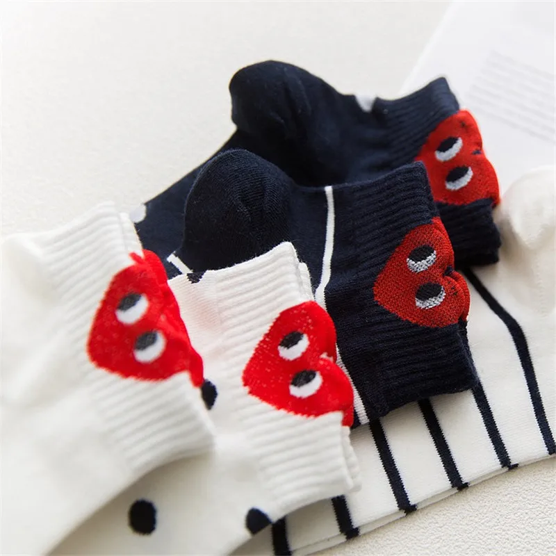 Милые простые забавные женские носки с красными сердечками в духе колледжа; теплые удобные хлопковые носки в стиле Харадзюку; сезон весна-лето