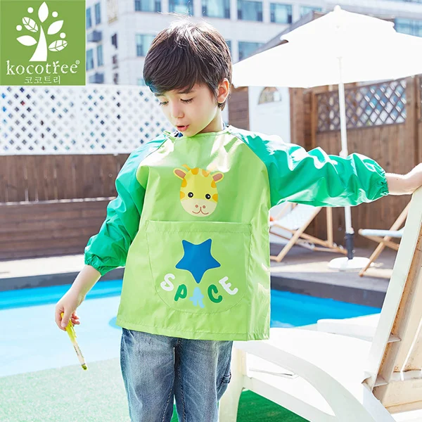 Детский водонепроницаемый фартук с длинными рукавами для малышей, фартук для рисования, художественный фартук avental - Цвет: Green