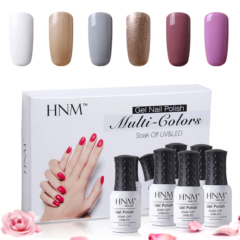 HNM UV Nail Gel 6pcs/set Gift Box Gel Nail Polish Kit Stamping Paint Gel Varnish Lacquer Nail Art Gelpolish Set LED Lamp Glue