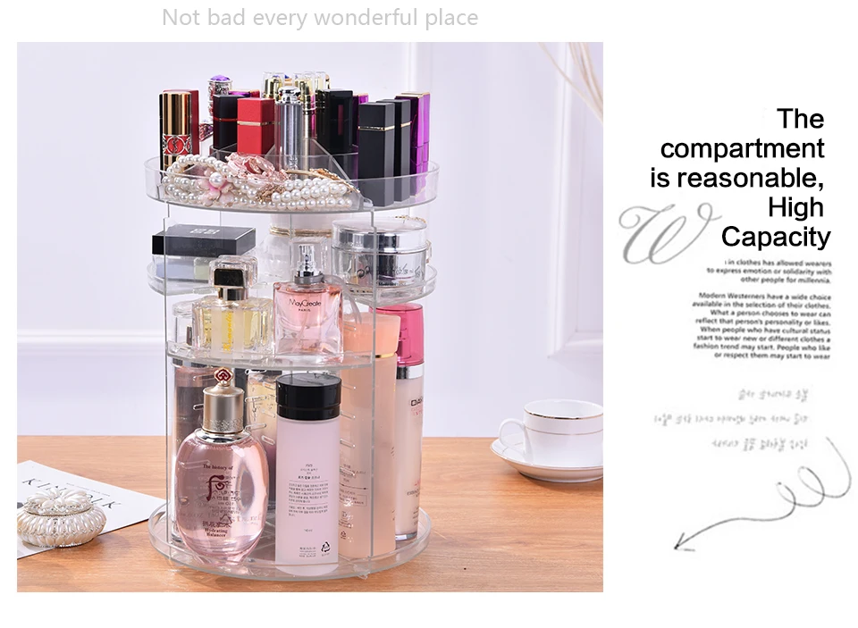 Makeup Organizer 360 Rotating Adjustable Storage Box Plastic Clear AcrylicTransparent Box Jewelry Necklace Nail Polish Cosmetic (2)