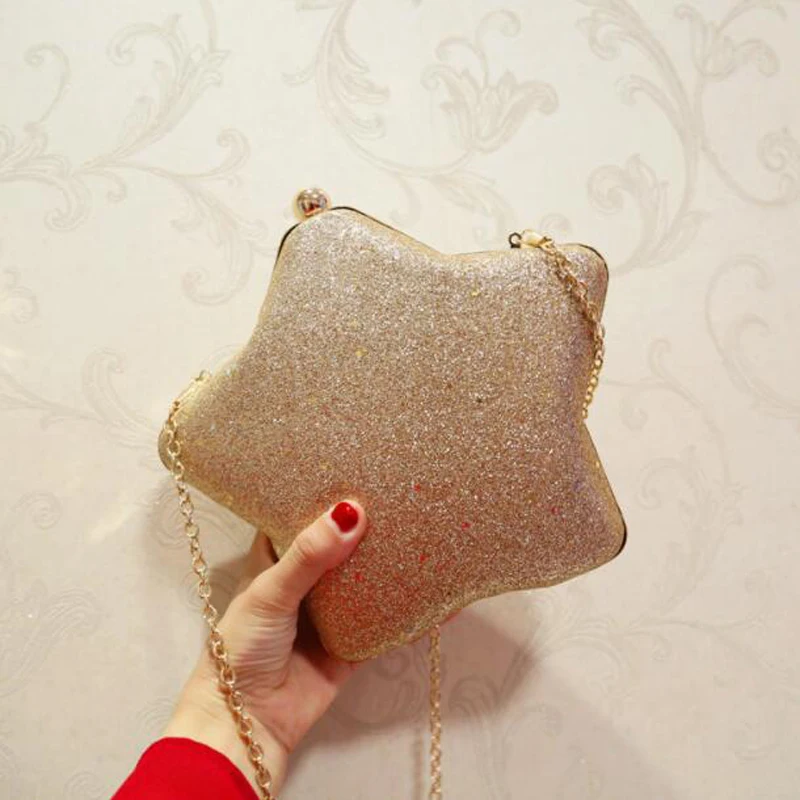 

Mini Sequined Five-pointed Star Evening Bags For Women 2019 Wedding Clutch Bag With Chain Shoulder Messenger Bag Purse Handbag