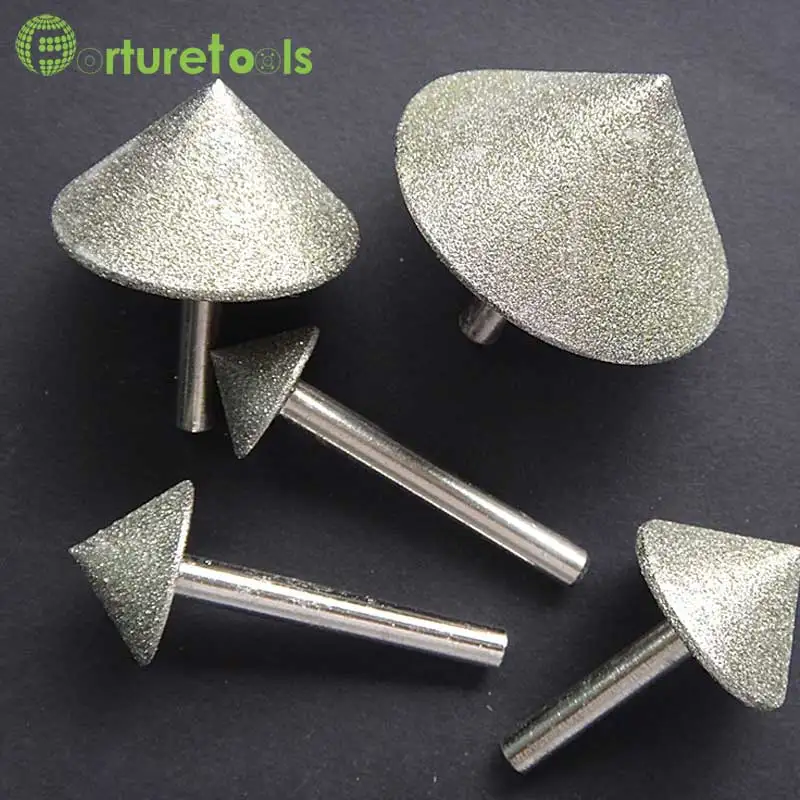 10pcs diamond mounted point 90 degree angle head rought grit 60 for coarse grinding head 20~50mm shank diameter 6mm DD007