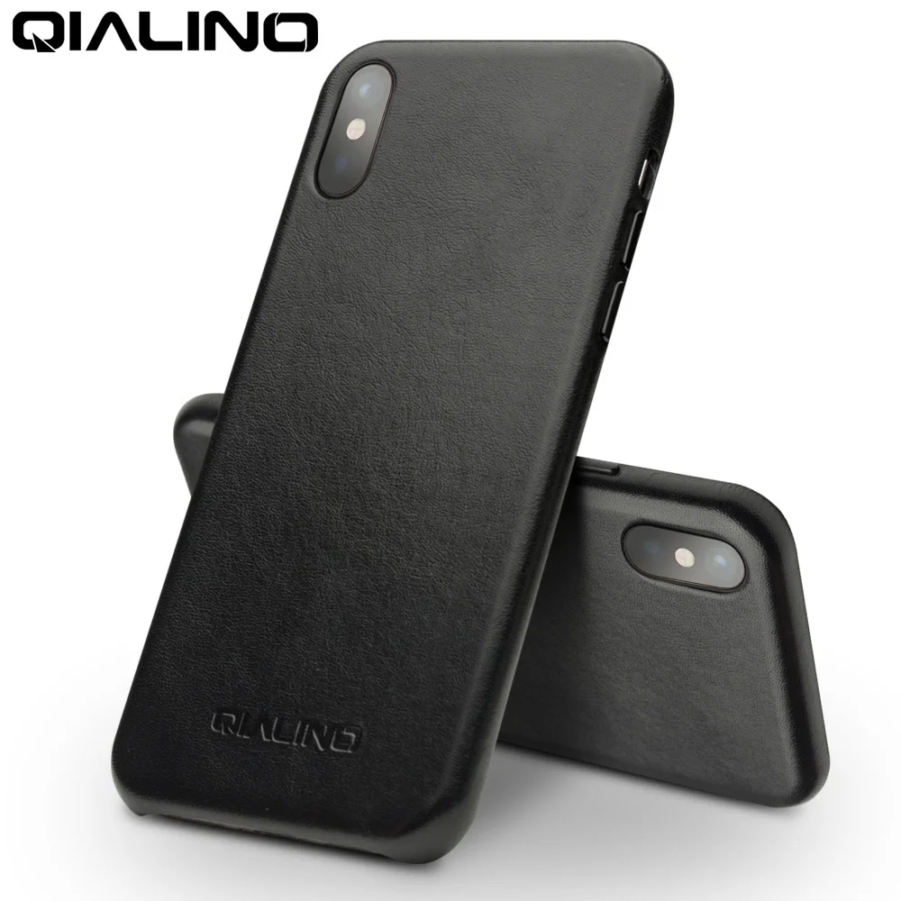 

QIALINO Real Leather Phone Case for iPhone X Apple Slim Hard Back Cover for iPhone XS Kangaroo Leather Shell Black