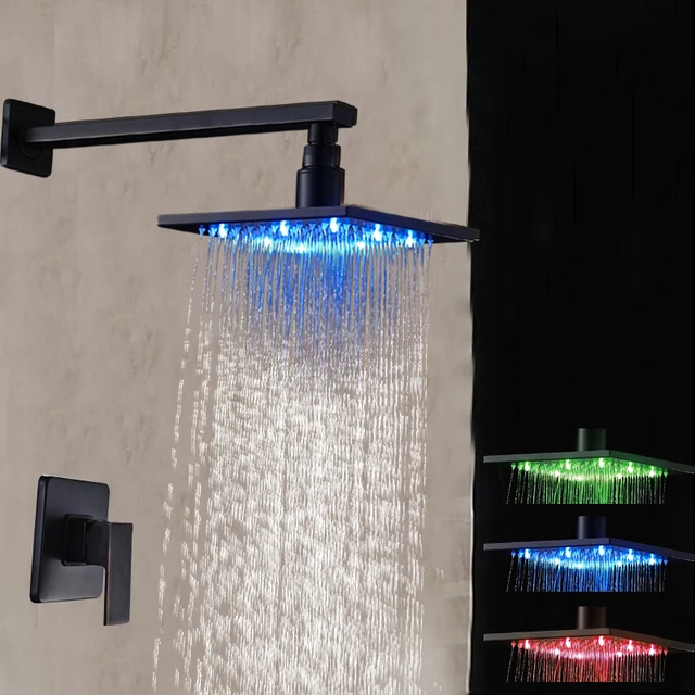 Oil Rubbed Bronze Led Square Rain Shower Head Arm Wall Oil Rubbed Bronze Led Square Rain Shower Head Arm Wall Mount Faucet Mixer