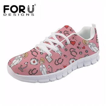 

FORUDESIGNS Sketch Medical Pink Print Fashion Women Flats Shoes Female Casual Sneakers Woman Girls Comfortable Mesh Shoes Mujer